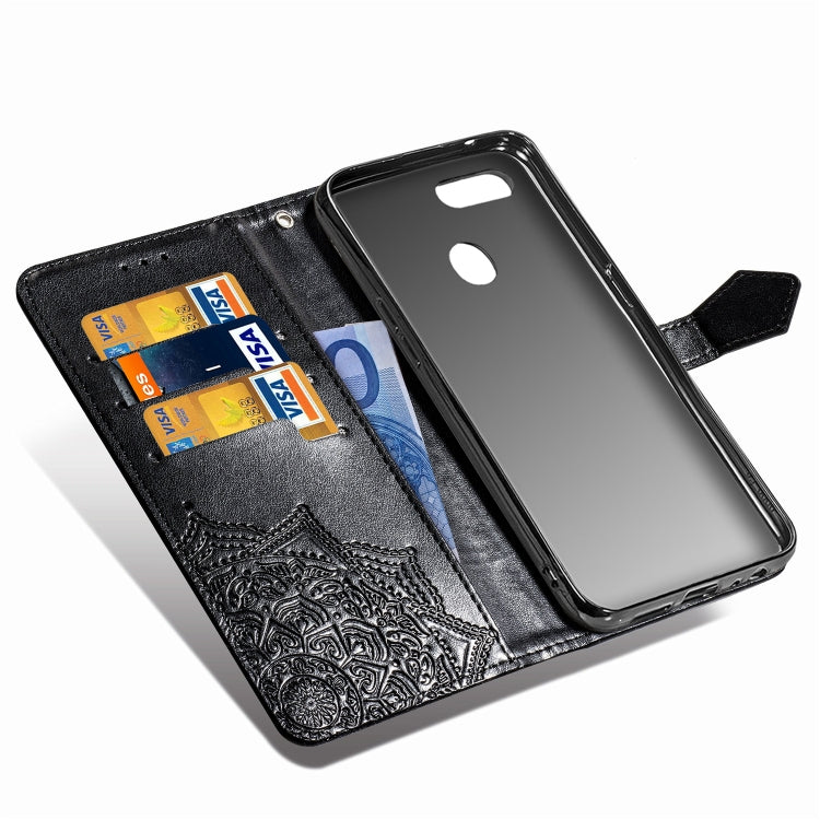 For OPPO F9 Embossed Mandala Pattern PC + TPU Horizontal Flip Leather Case with Holder & Card Slots