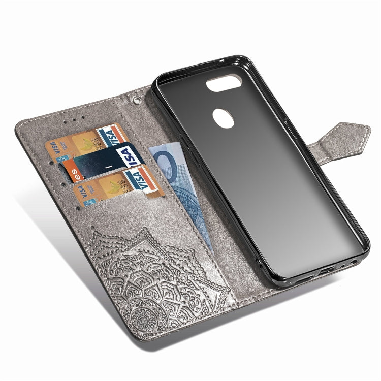 For OPPO F9 Embossed Mandala Pattern PC + TPU Horizontal Flip Leather Case with Holder & Card Slots