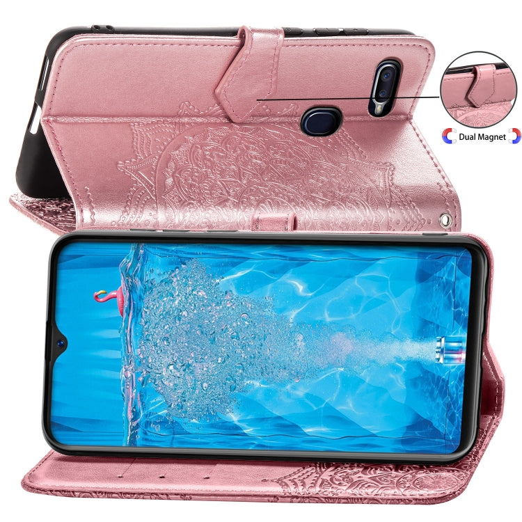 For OPPO F9 Embossed Mandala Pattern PC + TPU Horizontal Flip Leather Case with Holder & Card Slots