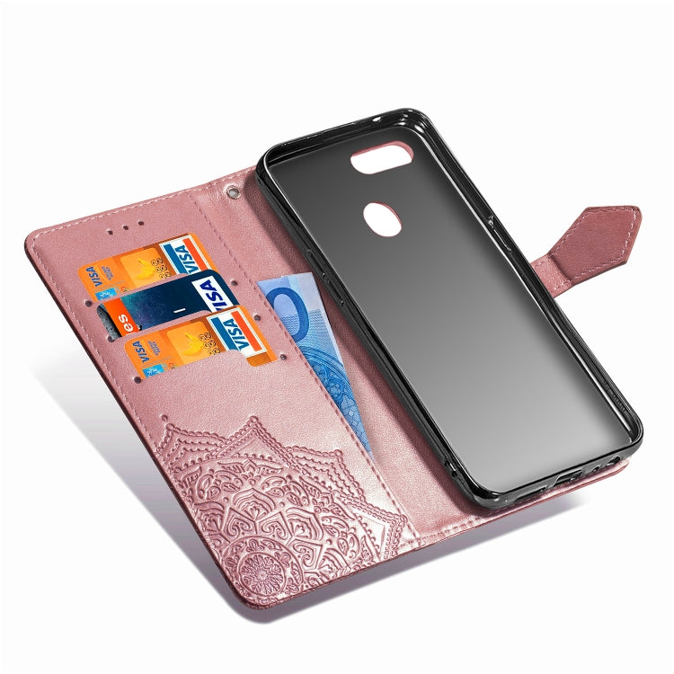 For OPPO F9 Embossed Mandala Pattern PC + TPU Horizontal Flip Leather Case with Holder & Card Slots