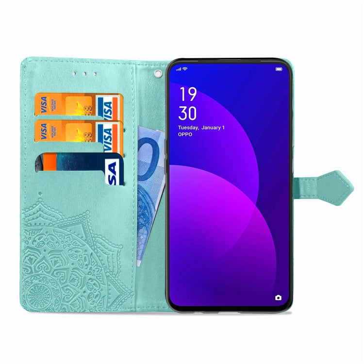 For OPPO F11 Pro Embossed Mandala Pattern PC + TPU Horizontal Flip Leather Case with Holder & Card Slots