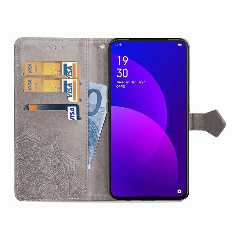 For OPPO F11 Pro Embossed Mandala Pattern PC + TPU Horizontal Flip Leather Case with Holder & Card Slots