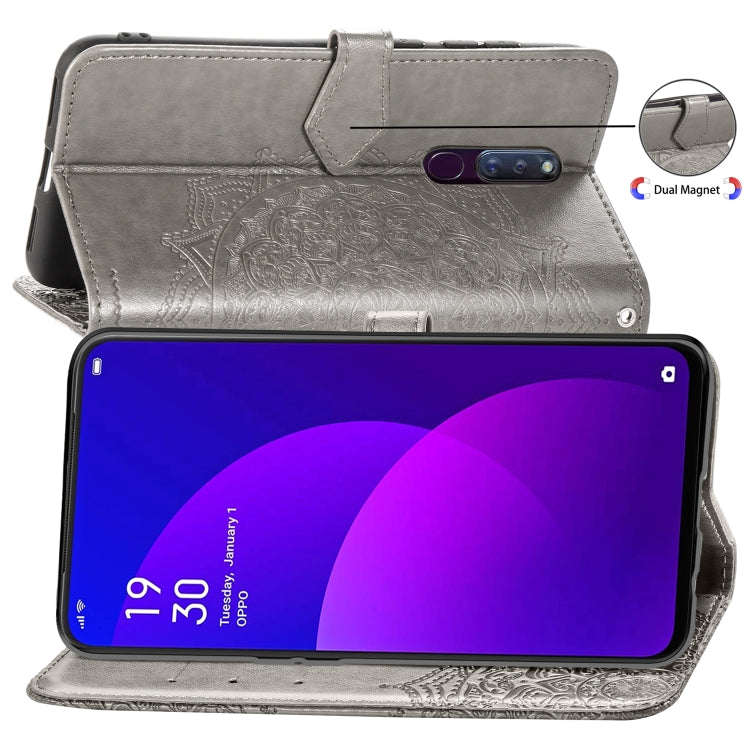 For OPPO F11 Pro Embossed Mandala Pattern PC + TPU Horizontal Flip Leather Case with Holder & Card Slots