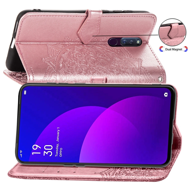 For OPPO F11 Pro Embossed Mandala Pattern PC + TPU Horizontal Flip Leather Case with Holder & Card Slots