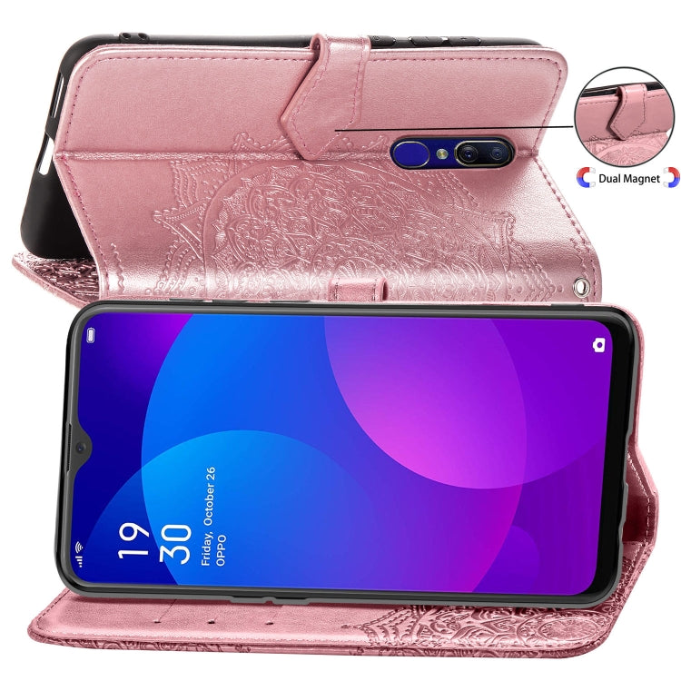 For OPPO F11 Embossed Mandala Pattern PC + TPU Horizontal Flip Leather Case with Holder & Card Slots