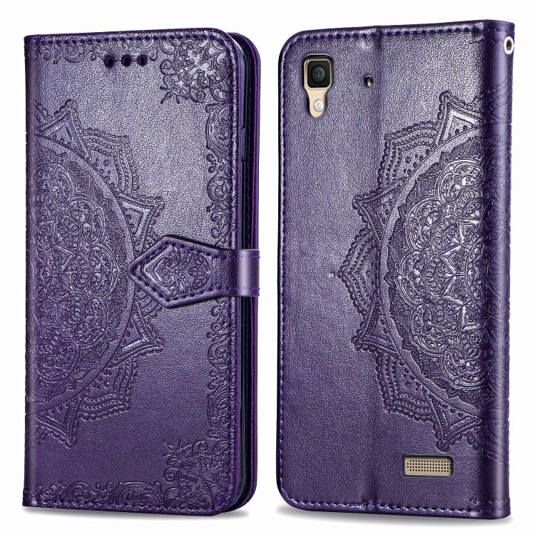 For OPPO R7 Embossed Mandala Pattern PC + TPU Horizontal Flip Leather Case with Holder & Card Slots