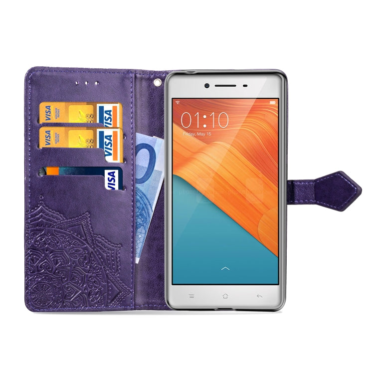 For OPPO R7 Embossed Mandala Pattern PC + TPU Horizontal Flip Leather Case with Holder & Card Slots