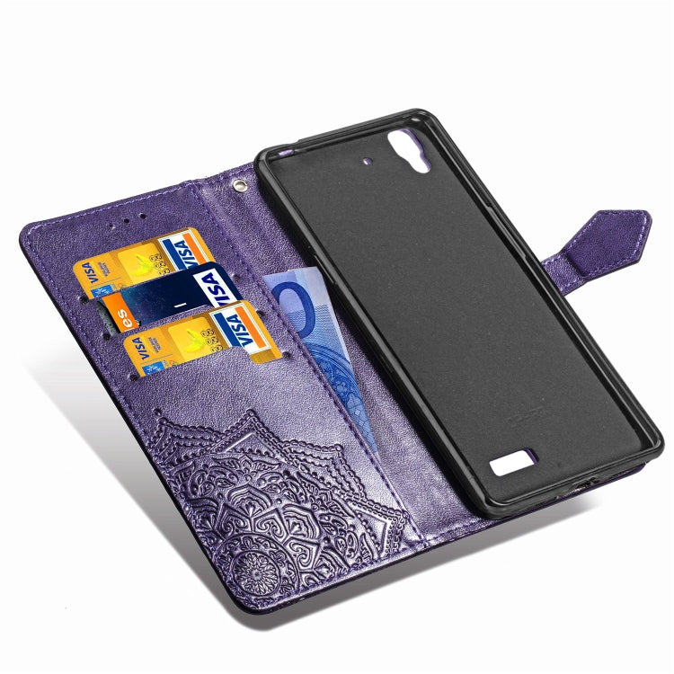 For OPPO R7 Embossed Mandala Pattern PC + TPU Horizontal Flip Leather Case with Holder & Card Slots