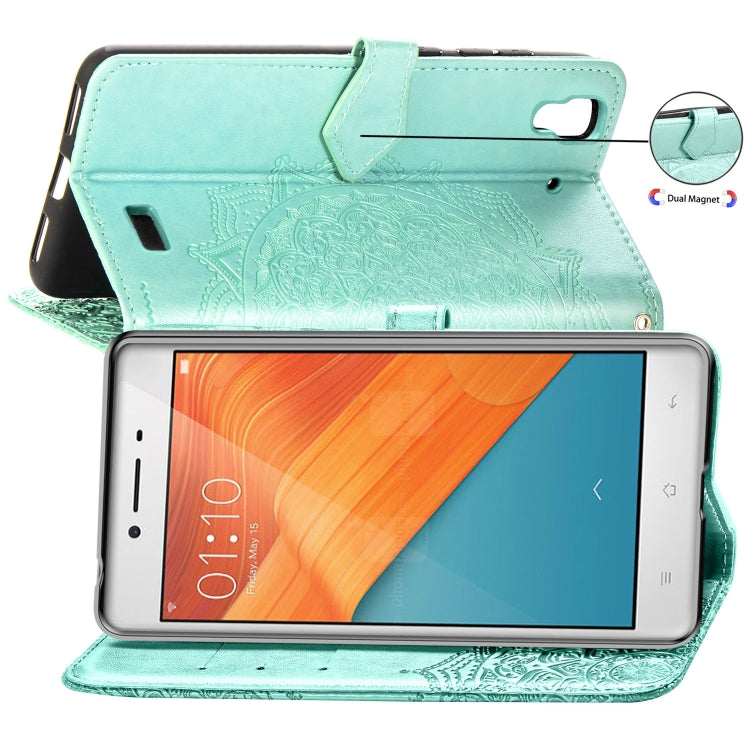 For OPPO R7 Embossed Mandala Pattern PC + TPU Horizontal Flip Leather Case with Holder & Card Slots