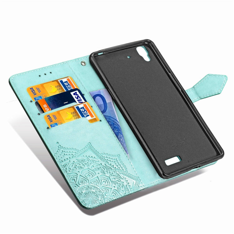 For OPPO R7 Embossed Mandala Pattern PC + TPU Horizontal Flip Leather Case with Holder & Card Slots