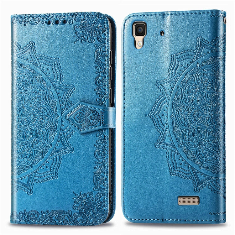 For OPPO R7 Embossed Mandala Pattern PC + TPU Horizontal Flip Leather Case with Holder & Card Slots