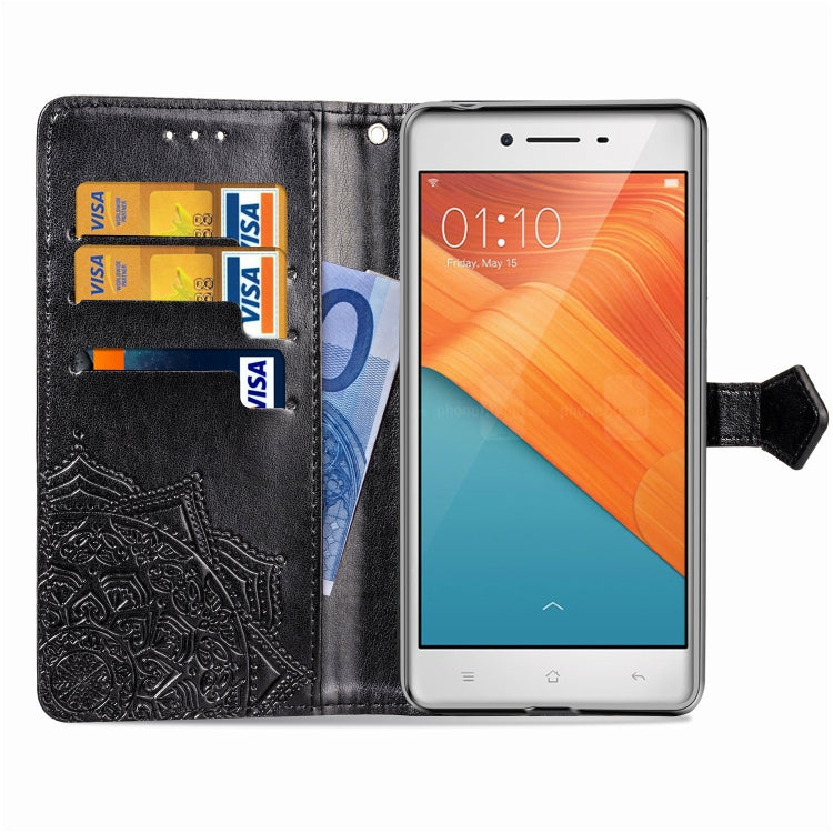 For OPPO R7 Embossed Mandala Pattern PC + TPU Horizontal Flip Leather Case with Holder & Card Slots