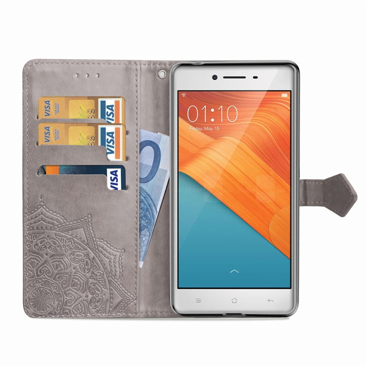 For OPPO R7 Embossed Mandala Pattern PC + TPU Horizontal Flip Leather Case with Holder & Card Slots