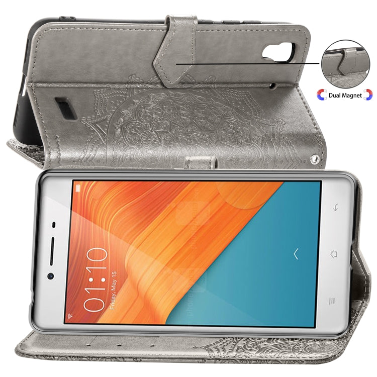 For OPPO R7 Embossed Mandala Pattern PC + TPU Horizontal Flip Leather Case with Holder & Card Slots