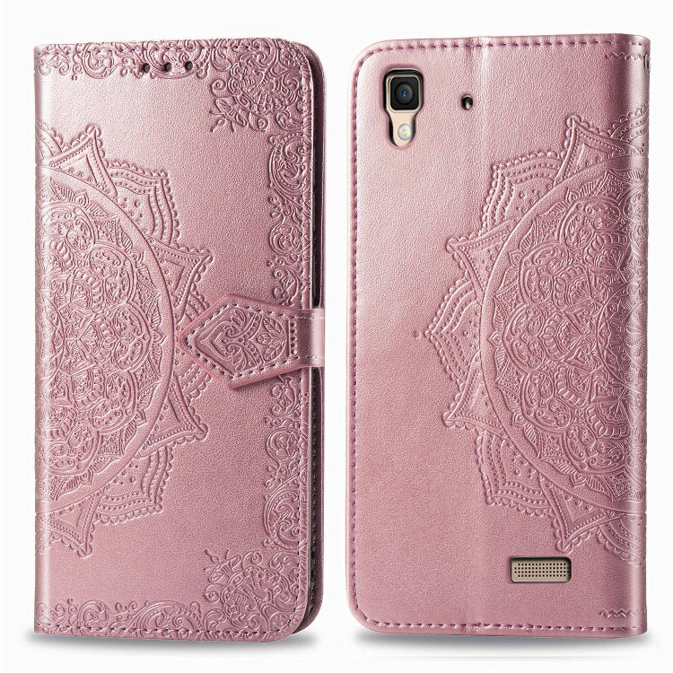 For OPPO R7 Embossed Mandala Pattern PC + TPU Horizontal Flip Leather Case with Holder & Card Slots