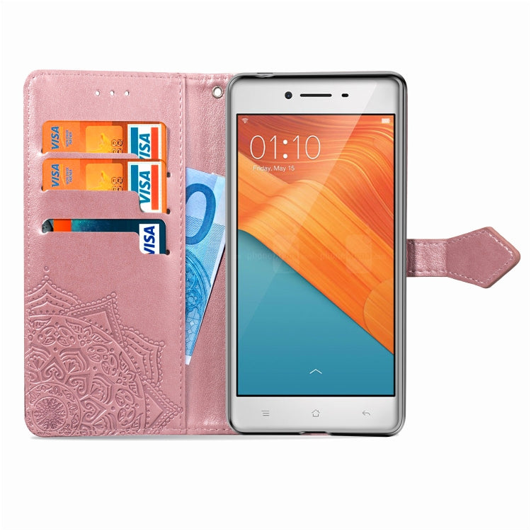 For OPPO R7 Embossed Mandala Pattern PC + TPU Horizontal Flip Leather Case with Holder & Card Slots