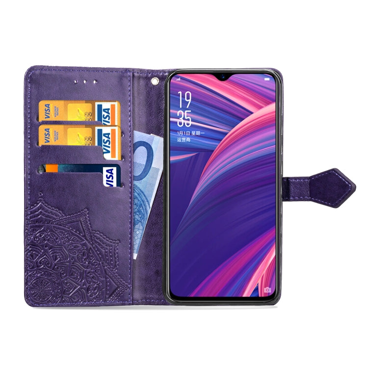 For OPPO R17 Pro Embossed Mandala Pattern PC + TPU Horizontal Flip Leather Case with Holder & Card Slots