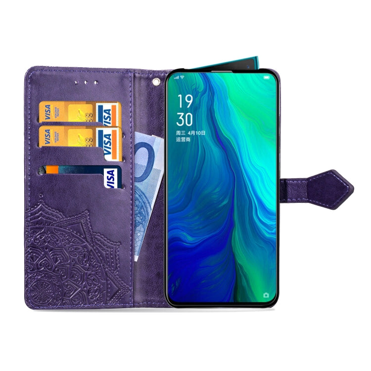 For OPPO Reno 10X Zoom Embossed Mandala Pattern PC + TPU Horizontal Flip Leather Case with Holder & Card Slots