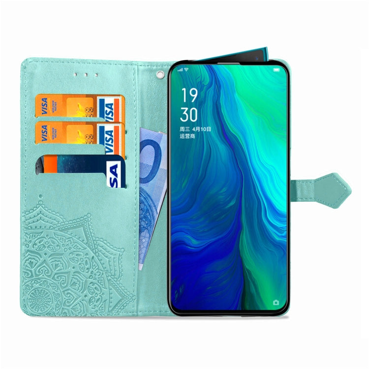 For OPPO Reno 10X Zoom Embossed Mandala Pattern PC + TPU Horizontal Flip Leather Case with Holder & Card Slots