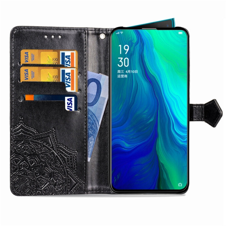For OPPO Reno 10X Zoom Embossed Mandala Pattern PC + TPU Horizontal Flip Leather Case with Holder & Card Slots