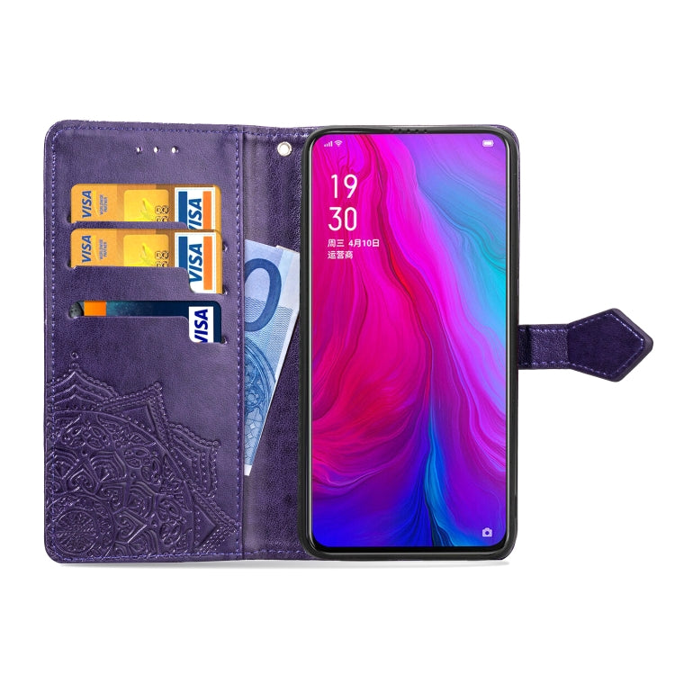 For OPPO Reno Embossed Mandala Pattern PC + TPU Horizontal Flip Leather Case with Holder & Card Slots