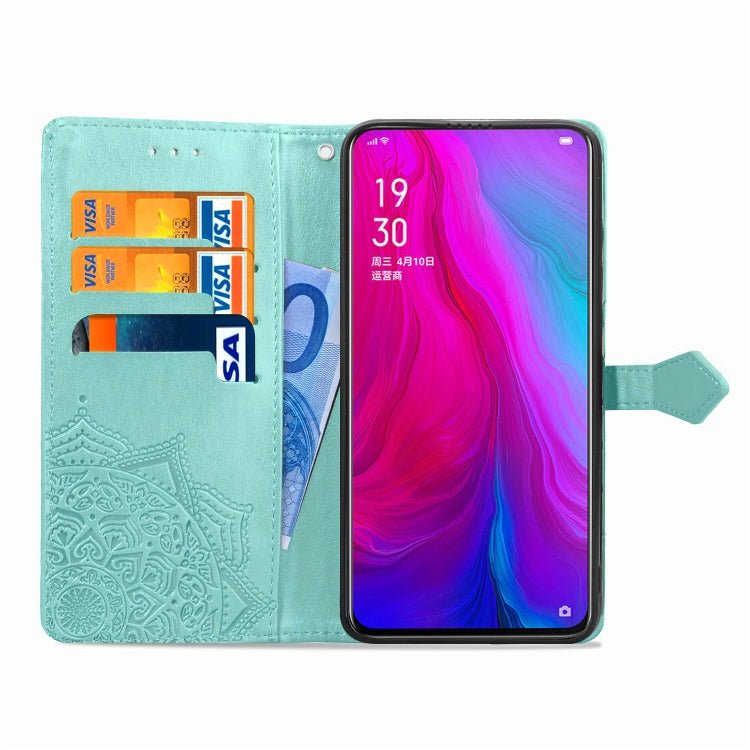 For OPPO Reno Embossed Mandala Pattern PC + TPU Horizontal Flip Leather Case with Holder & Card Slots