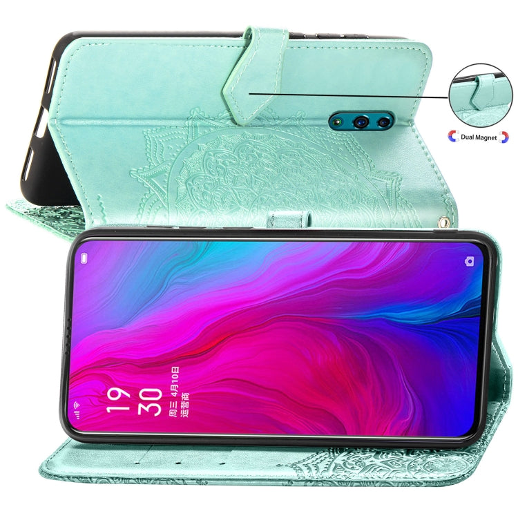 For OPPO Reno Embossed Mandala Pattern PC + TPU Horizontal Flip Leather Case with Holder & Card Slots