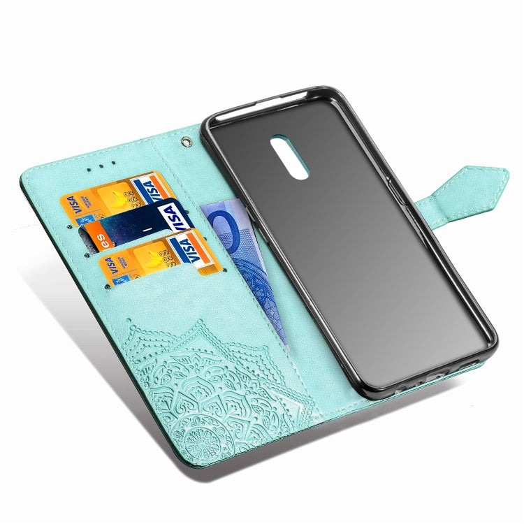For OPPO Reno Embossed Mandala Pattern PC + TPU Horizontal Flip Leather Case with Holder & Card Slots