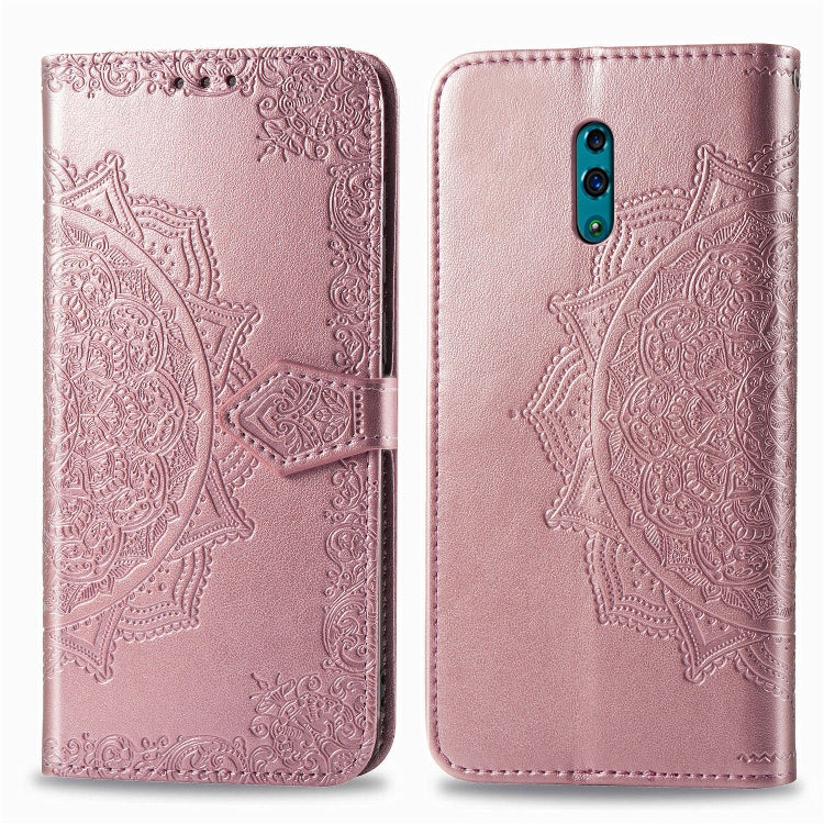 For OPPO Reno Embossed Mandala Pattern PC + TPU Horizontal Flip Leather Case with Holder & Card Slots