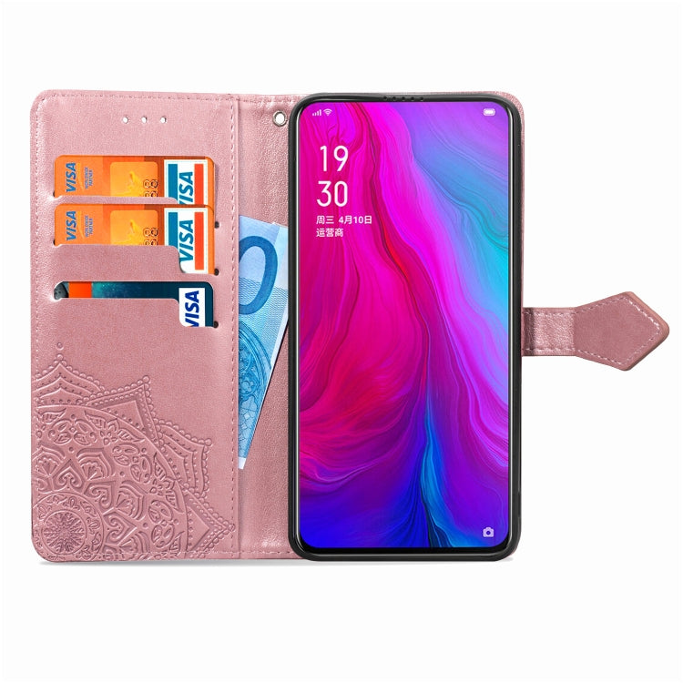 For OPPO Reno Embossed Mandala Pattern PC + TPU Horizontal Flip Leather Case with Holder & Card Slots