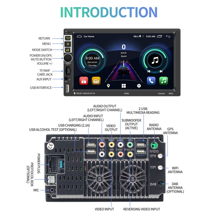 S-8802C 7 inch IPS Screen Car Android Player GPS Navigation Bluetooth Touch FM Radio CarPlay, Support Mirror Link & FM & WIFI & Steering Wheel Control