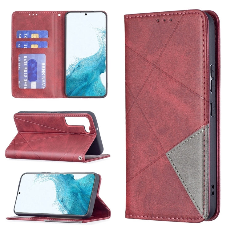 For Samsung Galaxy S22 5G Prismatic Invisible Magnetic Horizontal Flip Phone Leather Case with Holder & Card Slots & Photo Frame
