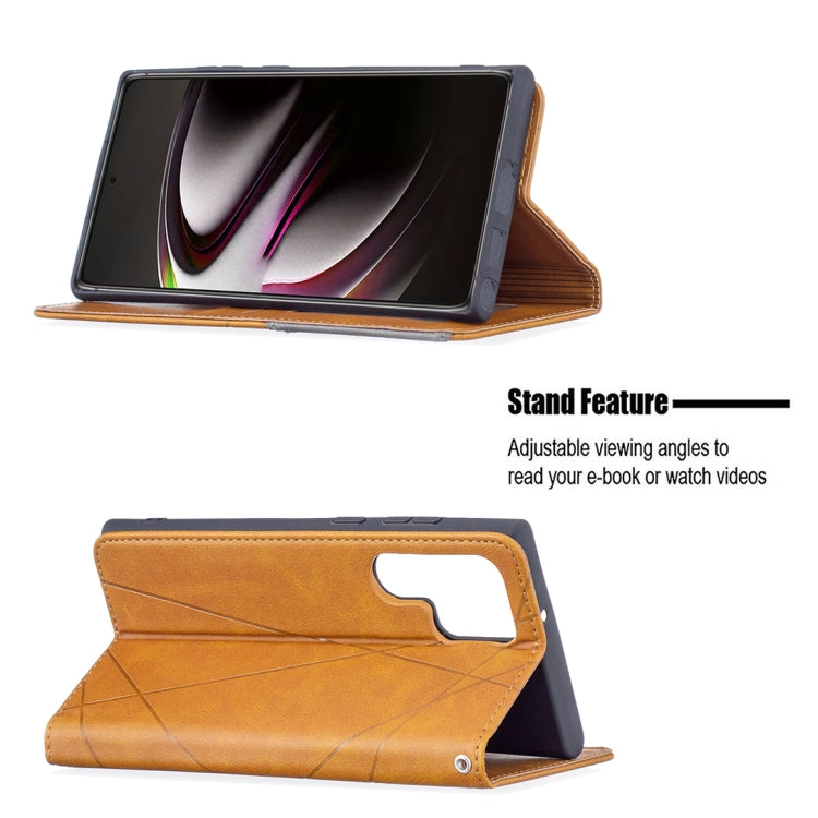 For Samsung Galaxy S22 Ultra 5G Prismatic Invisible Magnetic Horizontal Flip Phone Leather Case with Holder & Card Slots & Photo Frame