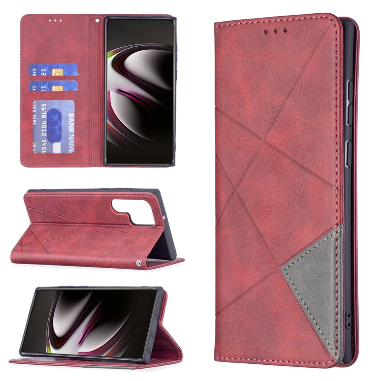 For Samsung Galaxy S22 Ultra 5G Prismatic Invisible Magnetic Horizontal Flip Phone Leather Case with Holder & Card Slots & Photo Frame