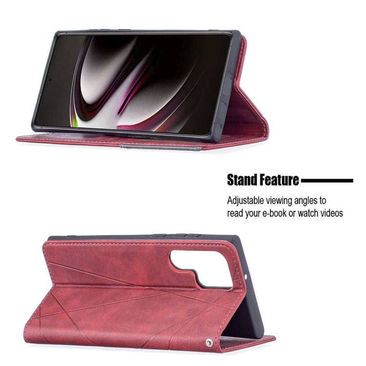 For Samsung Galaxy S22 Ultra 5G Prismatic Invisible Magnetic Horizontal Flip Phone Leather Case with Holder & Card Slots & Photo Frame