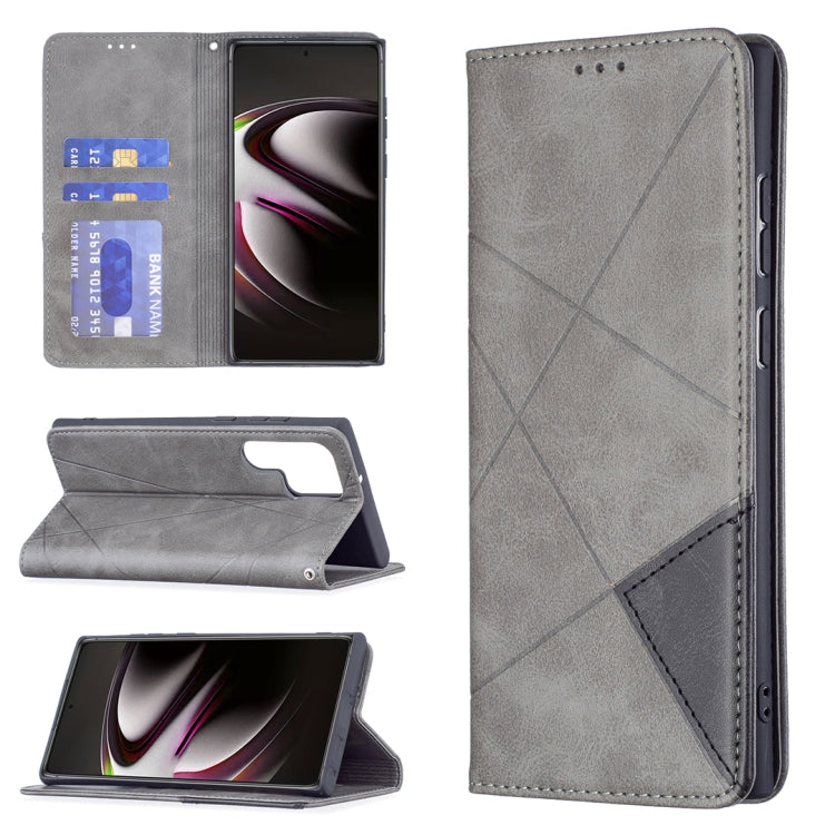 For Samsung Galaxy S22 Ultra 5G Prismatic Invisible Magnetic Horizontal Flip Phone Leather Case with Holder & Card Slots & Photo Frame