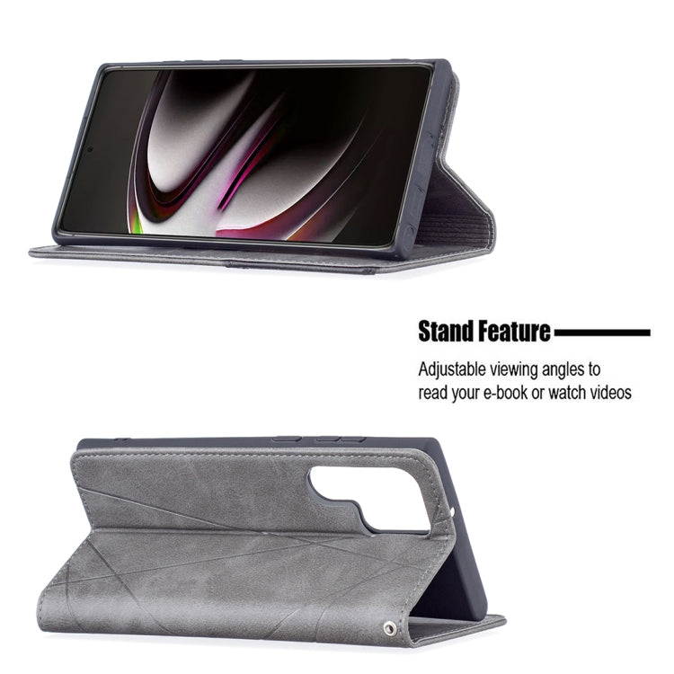 For Samsung Galaxy S22 Ultra 5G Prismatic Invisible Magnetic Horizontal Flip Phone Leather Case with Holder & Card Slots & Photo Frame