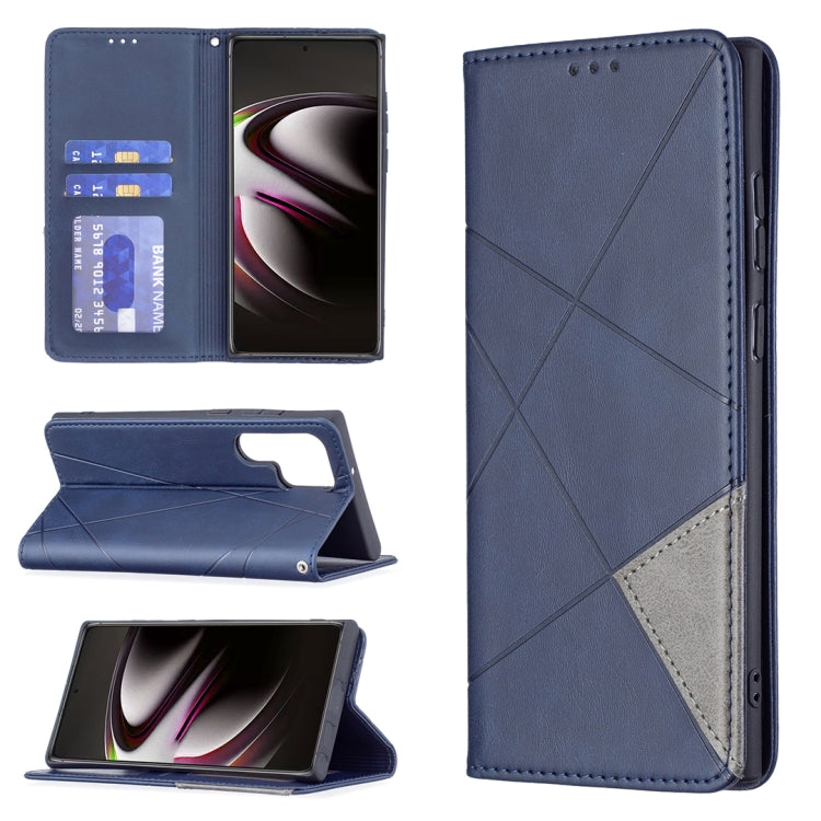 For Samsung Galaxy S22 Ultra 5G Prismatic Invisible Magnetic Horizontal Flip Phone Leather Case with Holder & Card Slots & Photo Frame