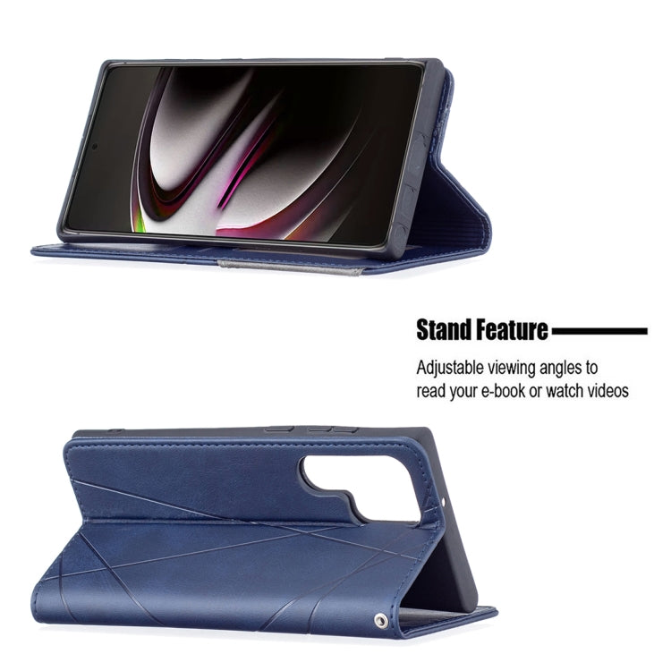 For Samsung Galaxy S22 Ultra 5G Prismatic Invisible Magnetic Horizontal Flip Phone Leather Case with Holder & Card Slots & Photo Frame