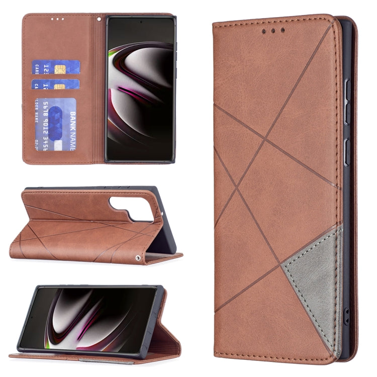 For Samsung Galaxy S22 Ultra 5G Prismatic Invisible Magnetic Horizontal Flip Phone Leather Case with Holder & Card Slots & Photo Frame