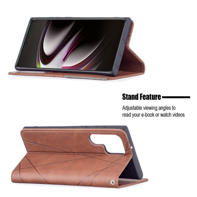 For Samsung Galaxy S22 Ultra 5G Prismatic Invisible Magnetic Horizontal Flip Phone Leather Case with Holder & Card Slots & Photo Frame