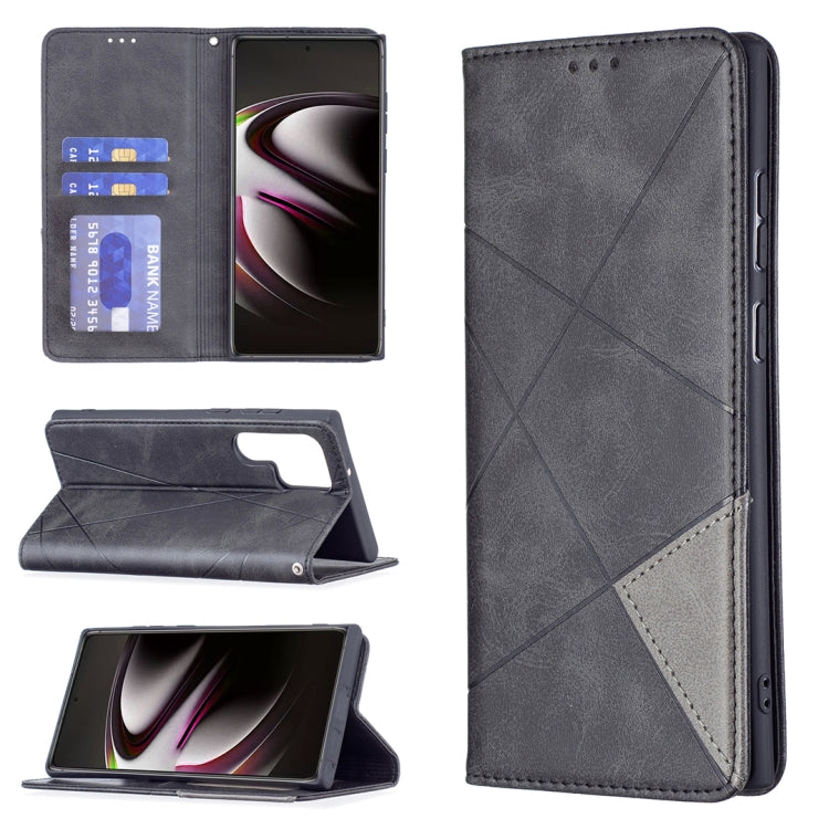For Samsung Galaxy S22 Ultra 5G Prismatic Invisible Magnetic Horizontal Flip Phone Leather Case with Holder & Card Slots & Photo Frame