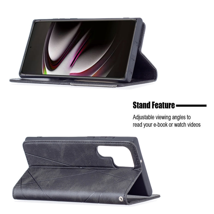 For Samsung Galaxy S22 Ultra 5G Prismatic Invisible Magnetic Horizontal Flip Phone Leather Case with Holder & Card Slots & Photo Frame