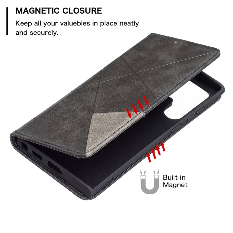 For Samsung Galaxy S22 Ultra 5G Prismatic Invisible Magnetic Horizontal Flip Phone Leather Case with Holder & Card Slots & Photo Frame