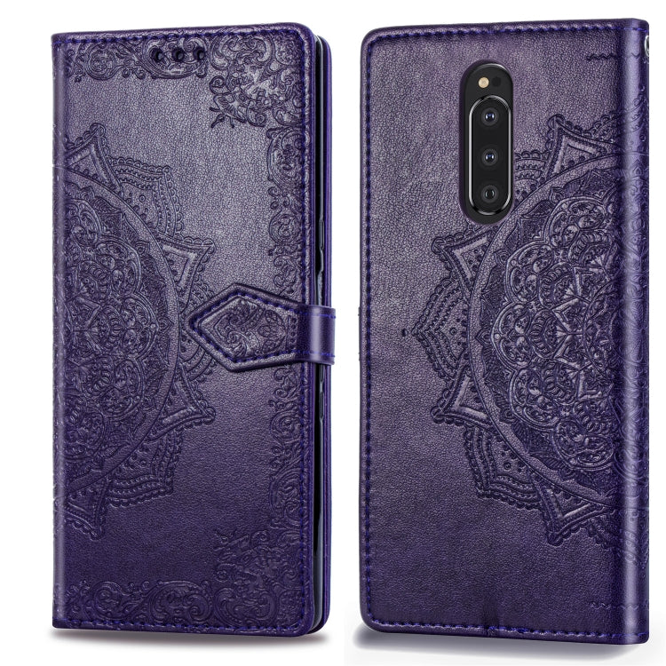 For Sony Xperia 1 Embossed Mandala Pattern PC + TPU Horizontal Flip Leather Case with Holder & Card Slots