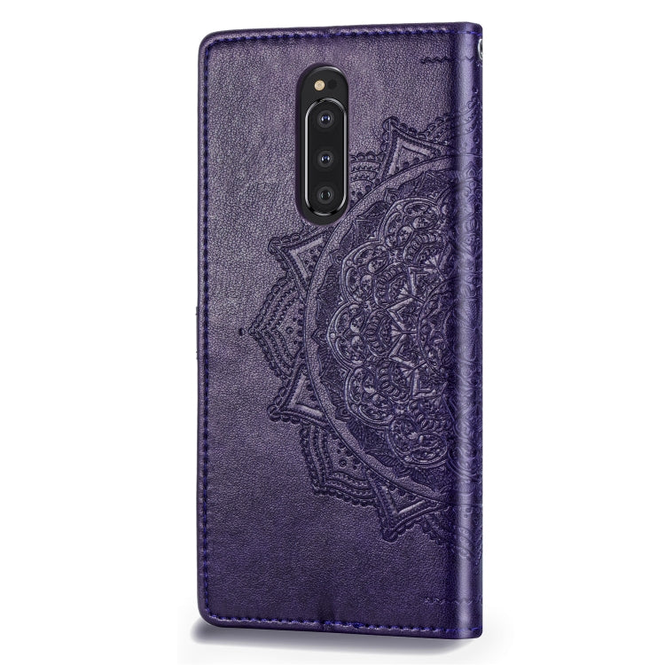 For Sony Xperia 1 Embossed Mandala Pattern PC + TPU Horizontal Flip Leather Case with Holder & Card Slots