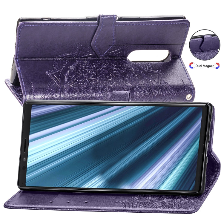 For Sony Xperia 1 Embossed Mandala Pattern PC + TPU Horizontal Flip Leather Case with Holder & Card Slots