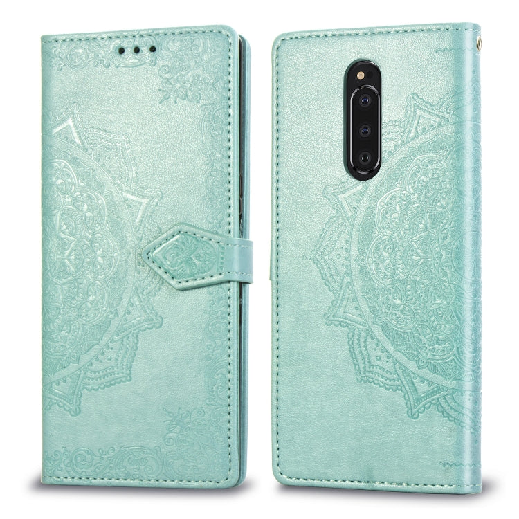 For Sony Xperia 1 Embossed Mandala Pattern PC + TPU Horizontal Flip Leather Case with Holder & Card Slots