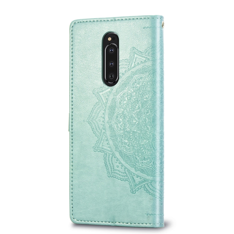 For Sony Xperia 1 Embossed Mandala Pattern PC + TPU Horizontal Flip Leather Case with Holder & Card Slots