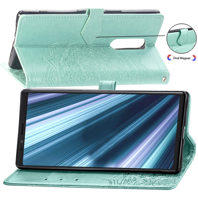 For Sony Xperia 1 Embossed Mandala Pattern PC + TPU Horizontal Flip Leather Case with Holder & Card Slots